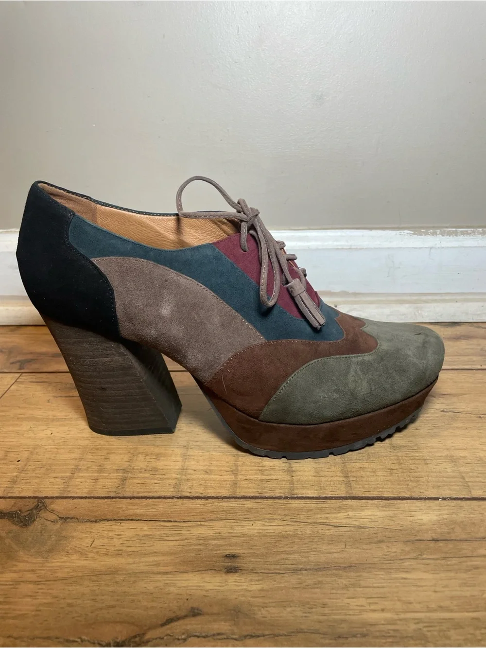 Earthies Multicolor Suede Lace-Up Platform Bootie